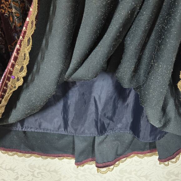 VTG ICE Velvet Maxi Skirt sz 8 Multicolor Dark Floral Tiered Lace Accent Boho - Picture 8 of 16